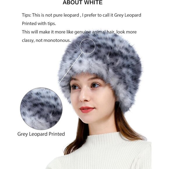 Women\'s Gray Leopard Winter Faux Fur Cossak Russian Style Hat Warm Cap main image 5